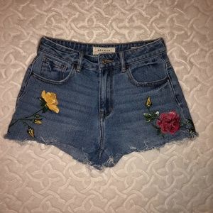 PACSUN Denim Flower Embroidered Shorts